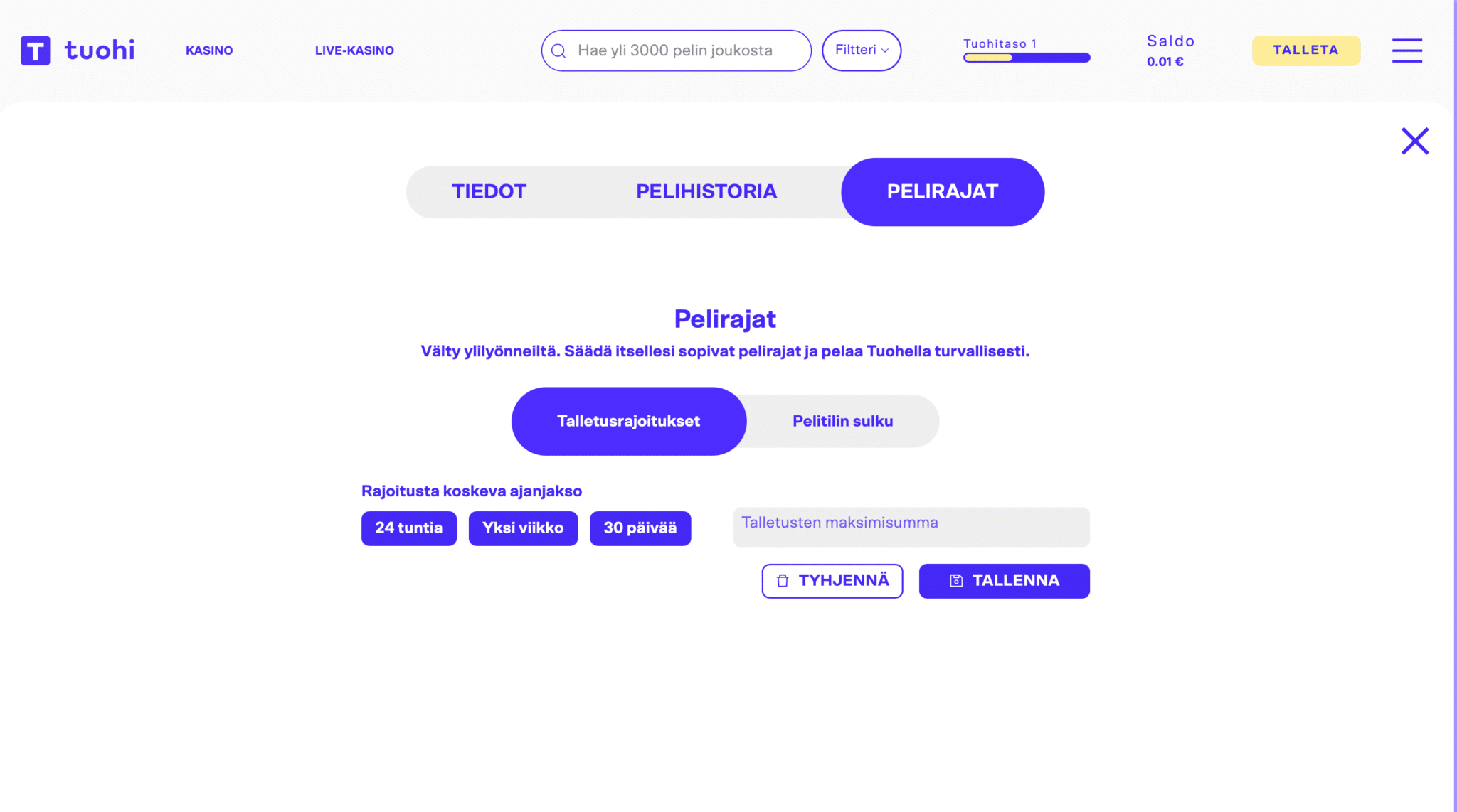 Tuohi Casino peliesto