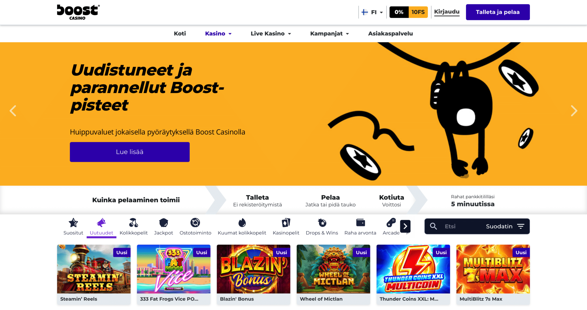 Boost casino 5€ talletus