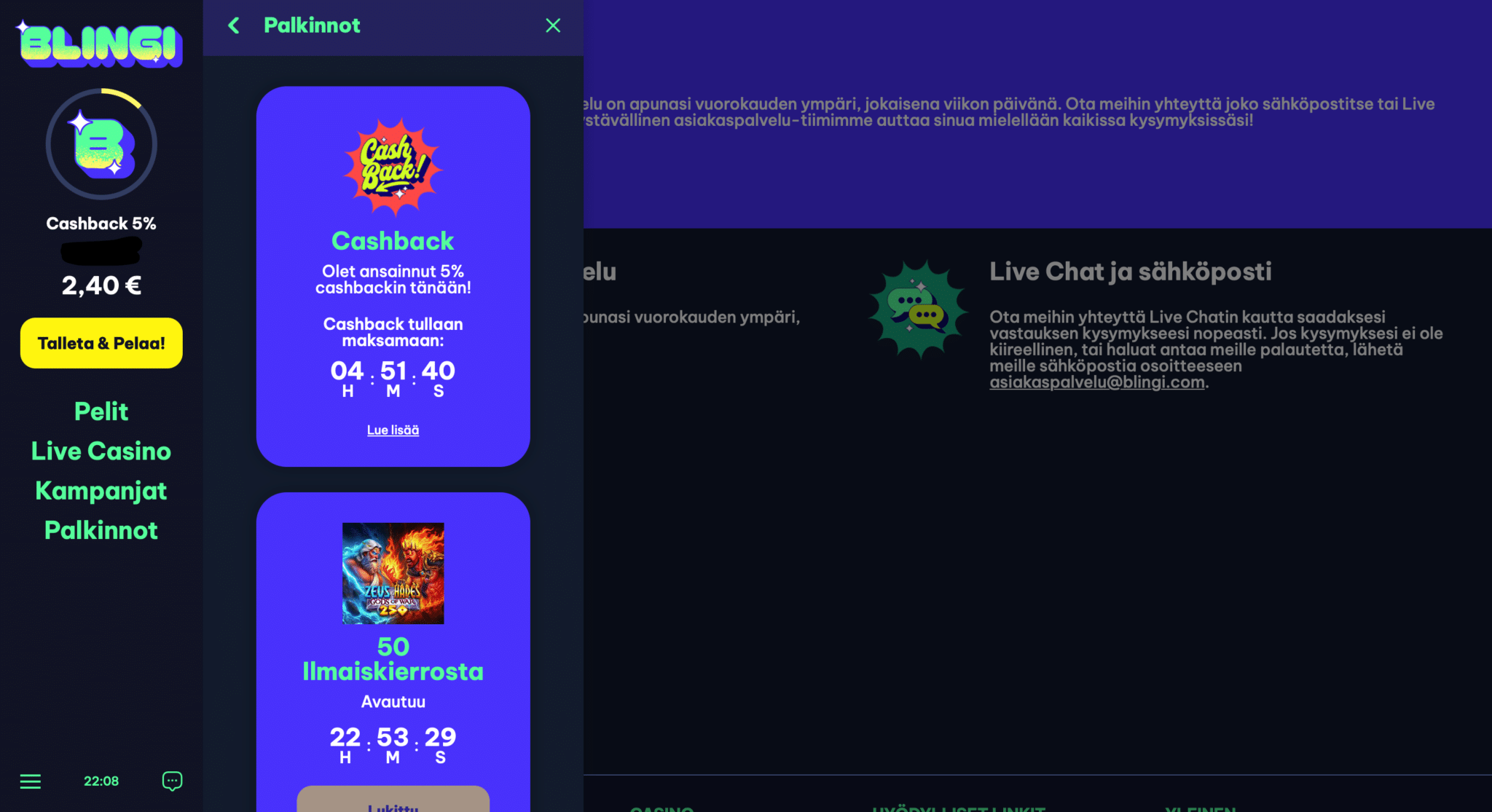 Blingi casino cashback